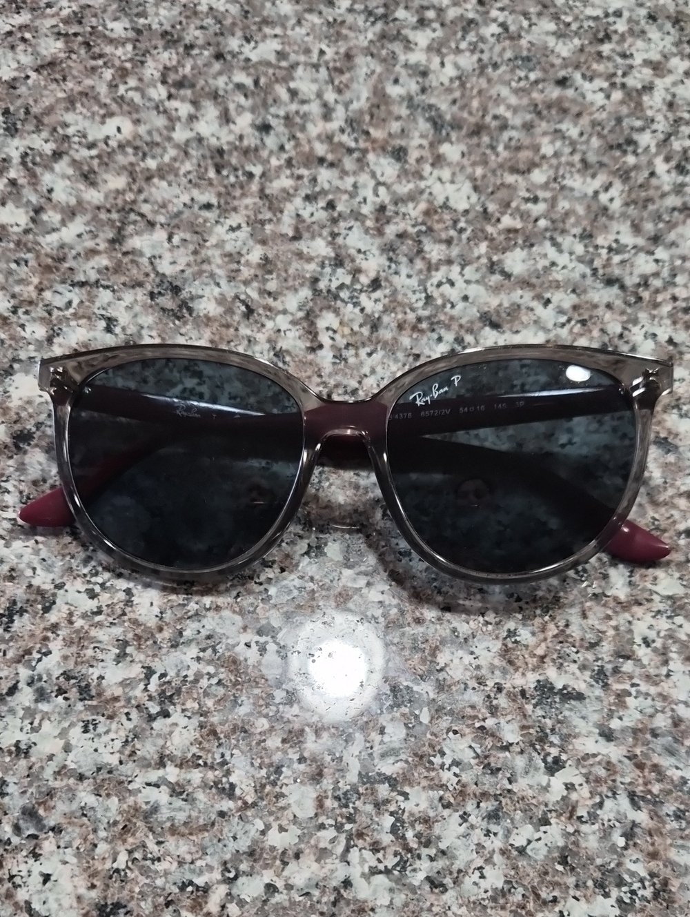 Ray-Ban Women's Sunglasses in Gray Frame with Maroon Temples